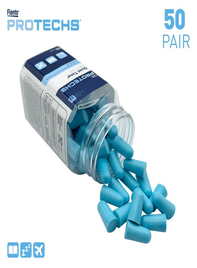 Flents Protechs Foam Ear Plugs for Sleeping, Snoring, Traveling, Concerts, Construction & Studying, Ultra Soft & Comfortable, Blue, 50 Pairs, NRR 32 Hearing Protection for Loud Noise - Image 3